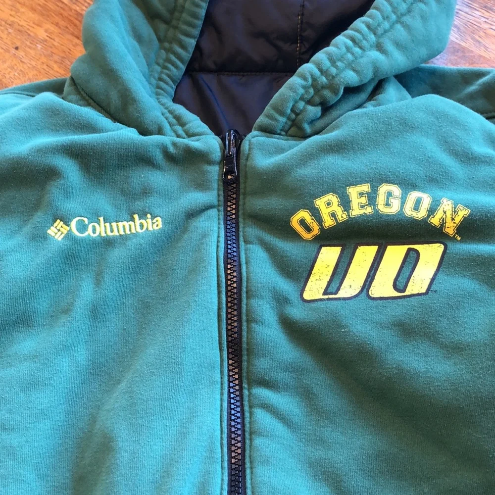 Columbia Green Oregon Hooded Bomber Jacket with Yellow Logo